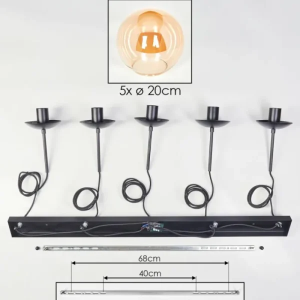 hofstein Gastor Suspension, Boule lumineuse, Suspension Ambre, 5 lumières* Lampes En Verre