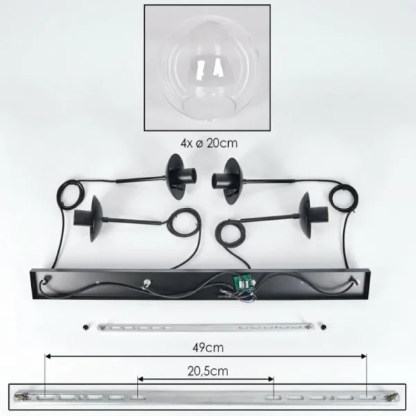 hofstein Gastor Suspension, Boule lumineuse, Suspension Clair, 4 lumières* Lampes En Verre