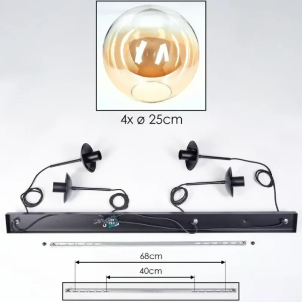 hofstein Gastor Suspension, Boule lumineuse, Suspension Ambre, Clair, 4 lumières* Lampes En Verre