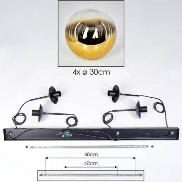 hofstein Gastor Suspension, Boule lumineuse, Suspension Or, Clair, 4 lumières* Lampes En Verre