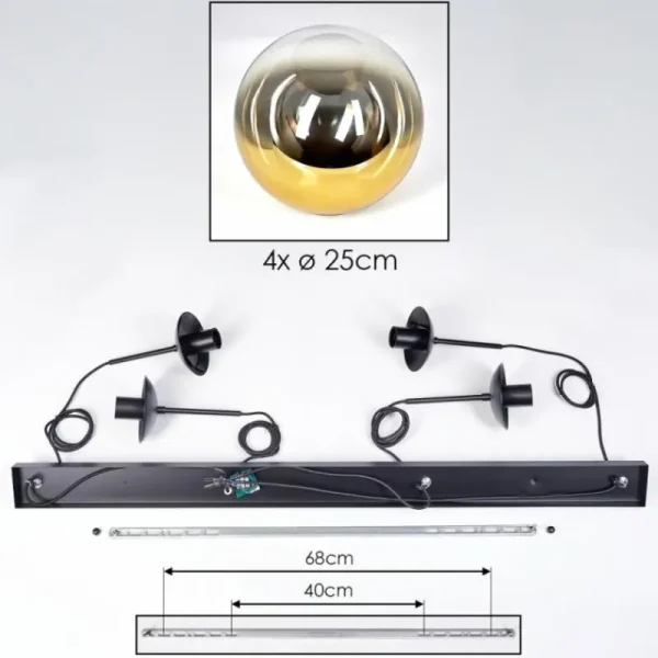 hofstein Gastor Suspension, Boule lumineuse, Suspension Or, Clair, 4 lumières* Lampes En Verre