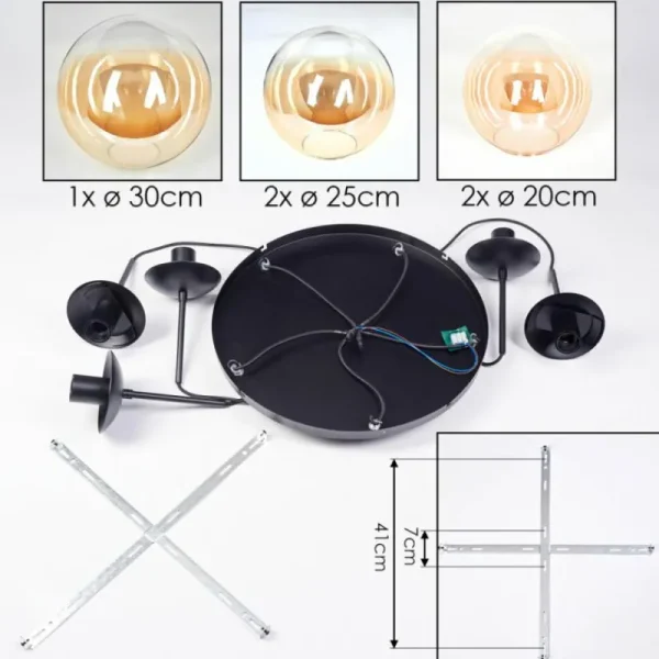 hofstein Gastor Suspension, Boule lumineuse, Suspension Ambre, Clair, 5 lumières* Lampes En Verre