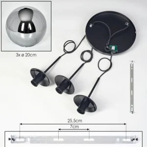 hofstein Gastor Suspension, Boule lumineuse 30 cm Chrome, Fumé, 3 lumières* Lampes Modernes