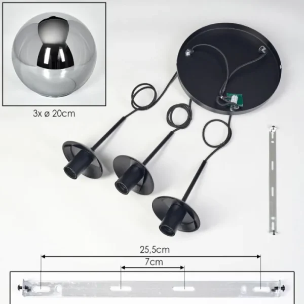 hofstein Gastor Suspension, Boule lumineuse 30 cm Chrome, Fumé, 3 lumières* Lampes Modernes