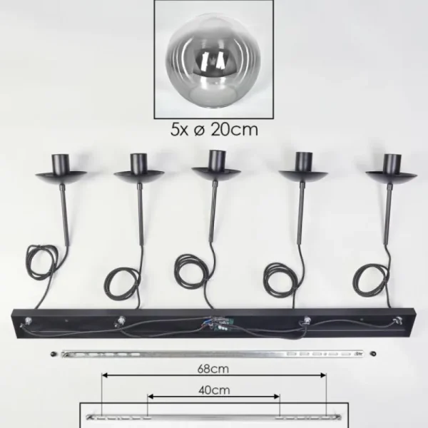 hofstein Gastor Suspension, Boule lumineuse, Suspension Clair, Fumé, 5 lumières* Lampes Modernes