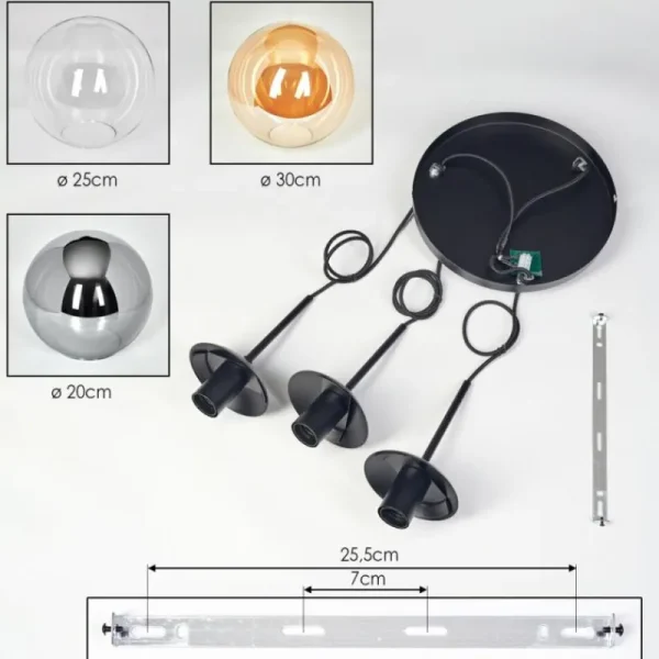 hofstein Gastor Suspension, Boule lumineuse 30 cm Ambre, Clair, Fumé, 3 lumières* Lampes Modernes