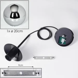 hofstein Gastor Suspension, Boule lumineuse 20 cm Chrome, Fumé, 1 lumière* Lampes Modernes
