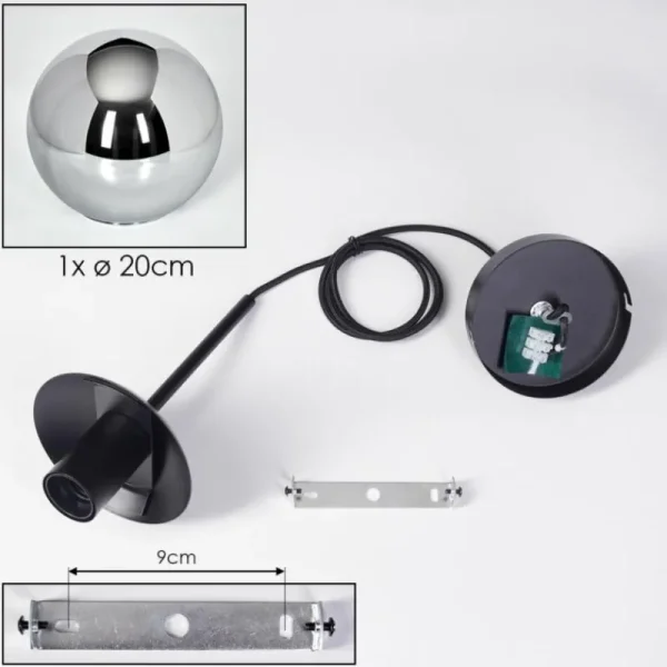 hofstein Gastor Suspension, Boule lumineuse 20 cm Chrome, Fumé, 1 lumière* Lampes Modernes