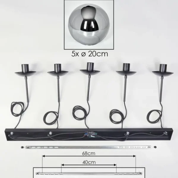 hofstein Gastor Suspension, Boule lumineuse, Suspension Fumé, 5 lumières* Lampes Modernes