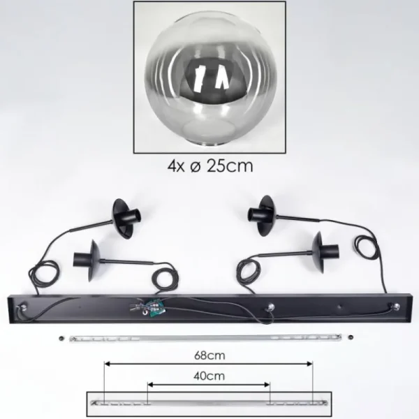 hofstein Gastor Suspension, Boule lumineuse, Suspension Clair, Fumé, 4 lumières* Lampes Modernes