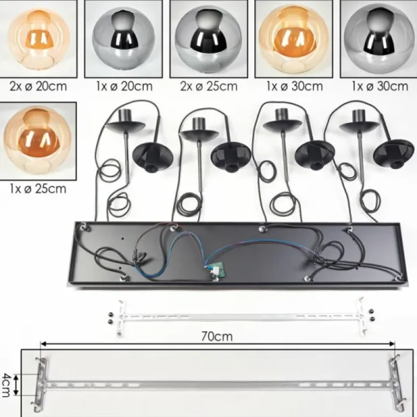 hofstein Gastor Suspension, Boule lumineuse, Suspension Ambre, Fumé, 8 lumières* Lampes Modernes