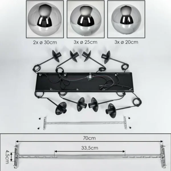 hofstein Gastor Suspension, Boule lumineuse, Suspension Fumé, 8 lumières* Lampes Modernes