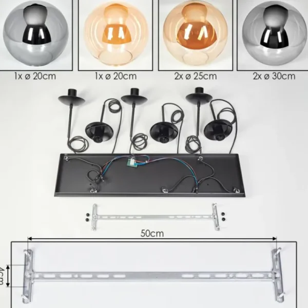 hofstein Gastor Suspension, Boule lumineuse, Suspension Ambre, Fumé, 6 lumières* Lampes Modernes