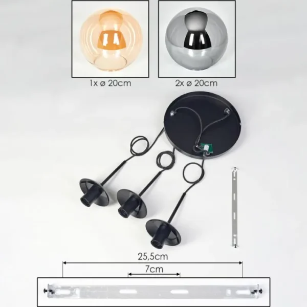 hofstein Gastor Suspension, Boule lumineuse Ambre, Fumé, 3 lumières* Lampes Modernes