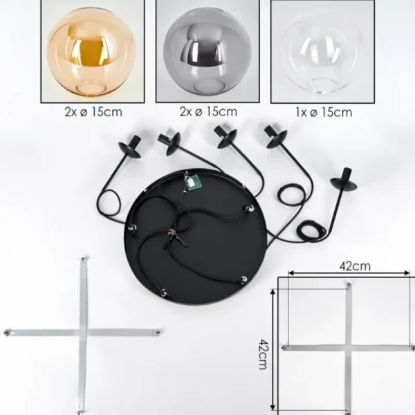 hofstein Gastor Suspension, Boule lumineuse, Suspension Ambre, Clair, Fumé, 5 lumières* Lampes Modernes
