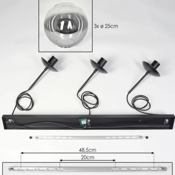 hofstein Gastor Suspension, Boule lumineuse Noir, 3 lumières* Lampes Modernes