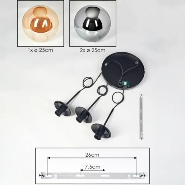 hofstein Gastor Suspension, Boule lumineuse Ambre, Fumé, 3 lumières* Lampes Modernes