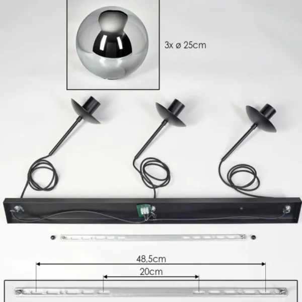 hofstein Gastor Suspension, Boule lumineuse Noir, 3 lumières* Lampes Modernes