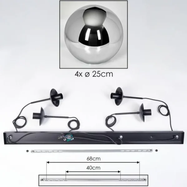 hofstein Gastor Suspension, Boule lumineuse, Suspension Chrome, Fumé, 4 lumières* Lampes Modernes