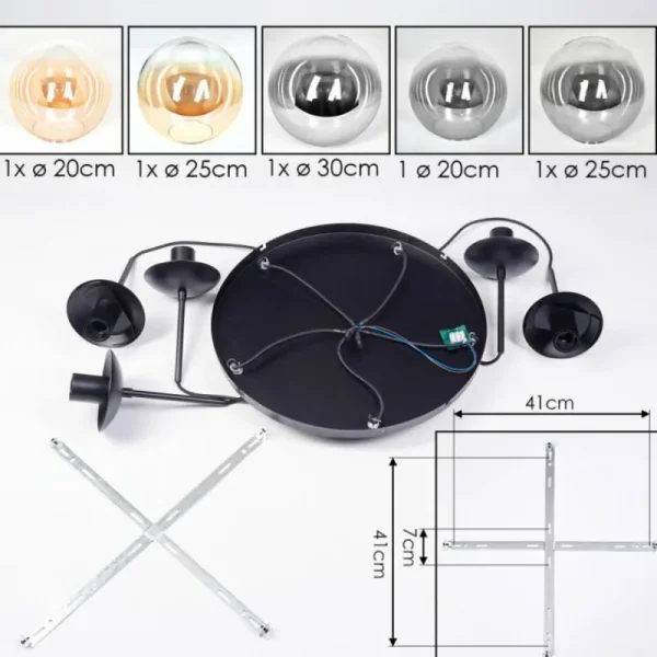 hofstein Gastor Suspension, Boule lumineuse 45 cm Noir, 5 lumières* Lampes Modernes