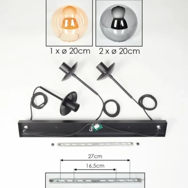hofstein Gastor Suspension, Boule lumineuse Ambre, Clair, Fumé, 3 lumières* Lampes Modernes