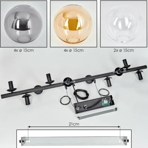 hofstein Gastor Suspension, Boule lumineuse, Suspension Ambre, Clair, Fumé, 10 lumières* Lampes Modernes