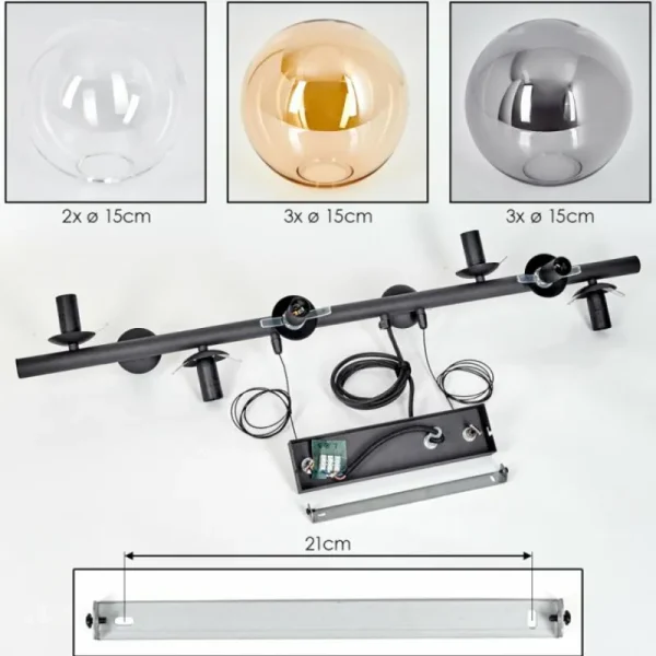 hofstein Gastor Suspension, Boule lumineuse, Suspension Ambre, Clair, Fumé, 8 lumières* Lampes Modernes
