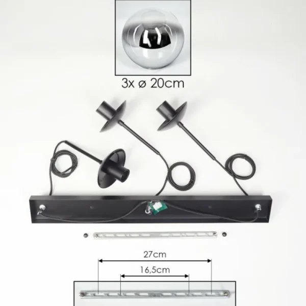 hofstein Gastor Suspension, Boule lumineuse Chrome, Clair, Fumé, 3 lumières* Lampes Modernes