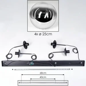 hofstein Gastor Suspension, Boule lumineuse, Suspension Chrome, Clair, Fumé, 4 lumières* Lampes Modernes