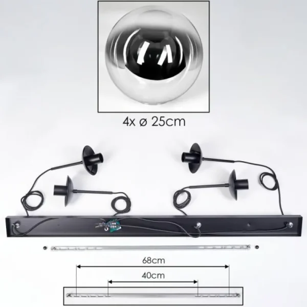 hofstein Gastor Suspension, Boule lumineuse, Suspension Chrome, Clair, Fumé, 4 lumières* Lampes Modernes