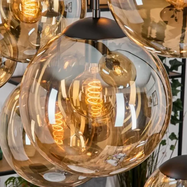 hofstein Gastor Suspension, Boule lumineuse, Suspension Ambre, 8 lumières* Lampes En Verre