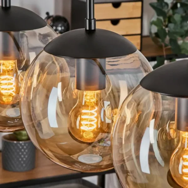 hofstein Gastor Suspension, Boule lumineuse, Suspension Ambre, 4 lumières* Lampes En Verre