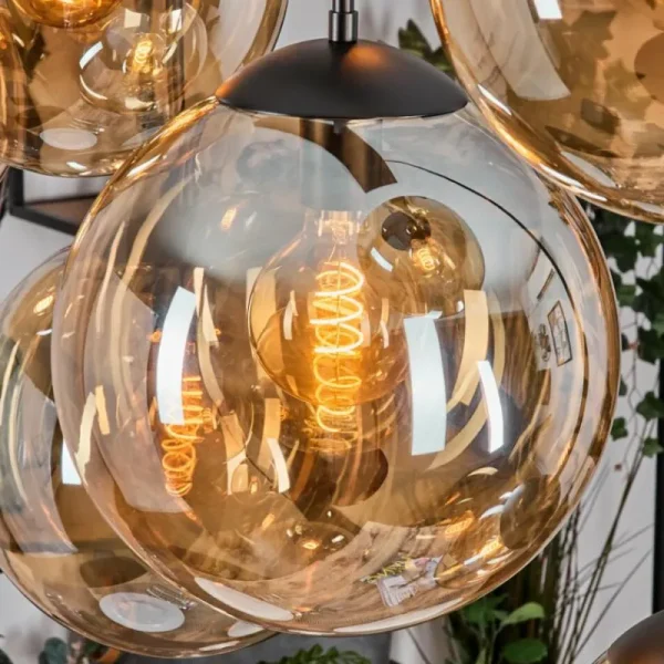hofstein Gastor Suspension, Boule lumineuse, Suspension Ambre, 8 lumières* Lampes En Verre