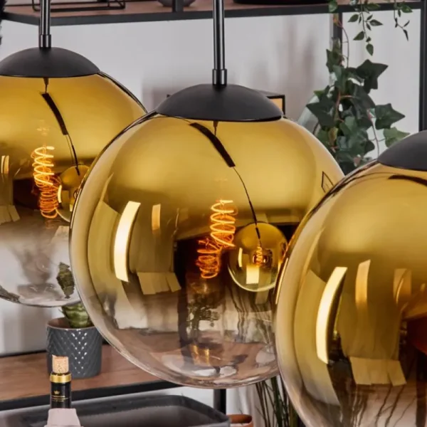 hofstein Gastor Suspension, Boule lumineuse, Suspension Or, Clair, 3 lumières* Lampes En Verre