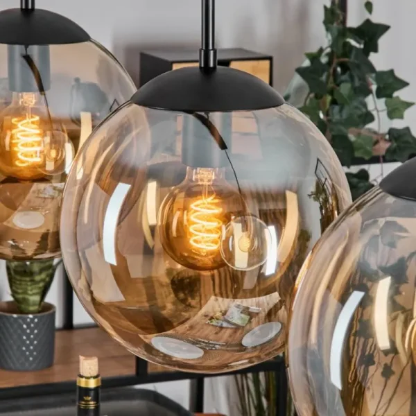 hofstein Gastor Suspension, Boule lumineuse, Suspension Ambre, 3 lumières* Lampes En Verre