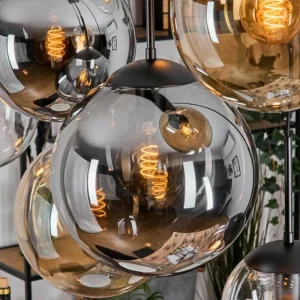 hofstein Gastor Suspension, Boule lumineuse, Suspension Ambre, Clair, Fumé, 8 lumières* Lampes Modernes