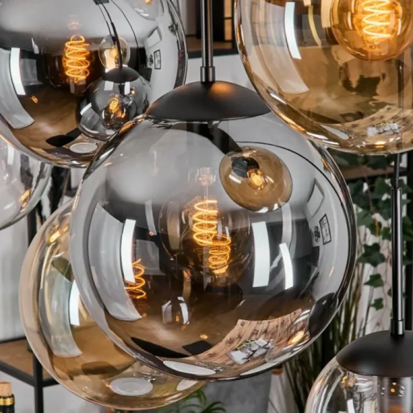 hofstein Gastor Suspension, Boule lumineuse, Suspension Ambre, Clair, Fumé, 8 lumières* Lampes Modernes
