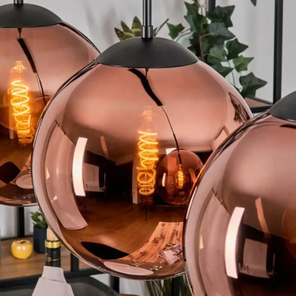 hofstein Gastor Suspension, Boule lumineuse, Suspension Cuivré, 3 lumières* Lampes En Verre