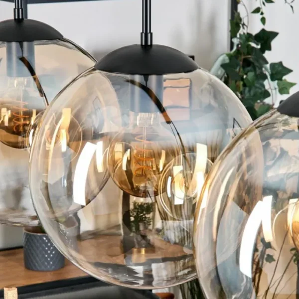 hofstein Gastor Suspension, Boule lumineuse, Suspension Ambre, Clair, 3 lumières* Lampes En Verre