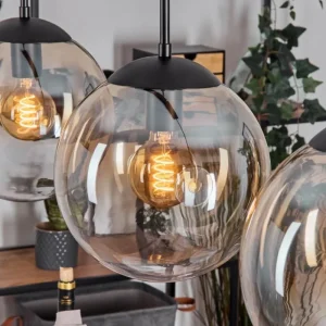 hofstein Gastor Suspension, Boule lumineuse, Suspension Ambre, Clair, 4 lumières* Lampes En Verre