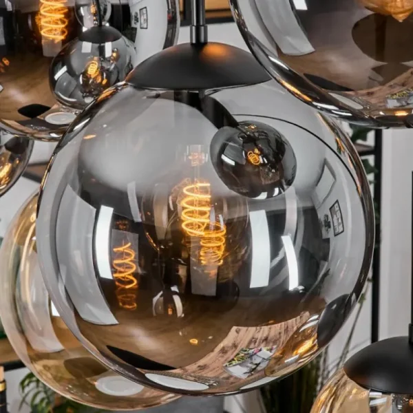 hofstein Gastor Suspension, Boule lumineuse, Suspension Ambre, Fumé, 8 lumières* Lampes Modernes