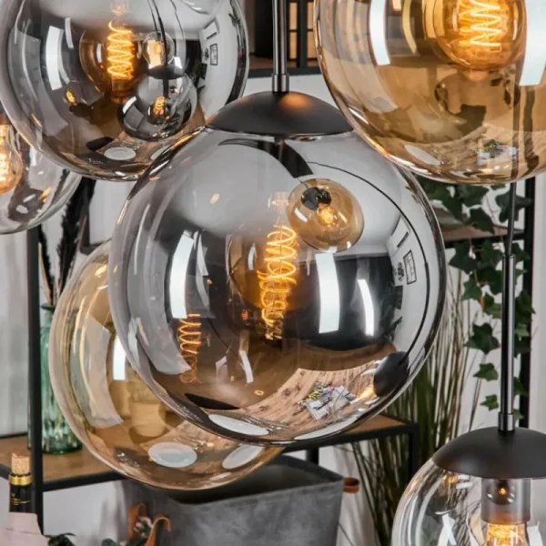 hofstein Gastor Suspension, Boule lumineuse, Suspension Ambre, Clair, Fumé, 8 lumières* Lampes Modernes