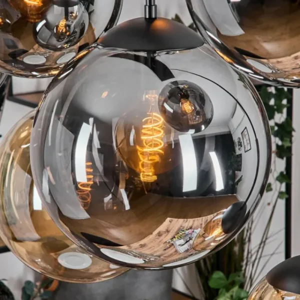 hofstein Gastor Suspension, Boule lumineuse, Suspension Ambre, Fumé, 8 lumières* Lampes Modernes