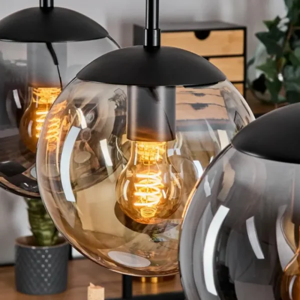 hofstein Gastor Suspension, Boule lumineuse Ambre, Clair, Fumé, 3 lumières* Lampes Modernes