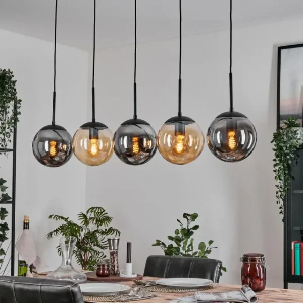 hofstein Gastor Suspension, Boule lumineuse, Suspension Ambre, Fumé, 5 lumières* Lampes Modernes