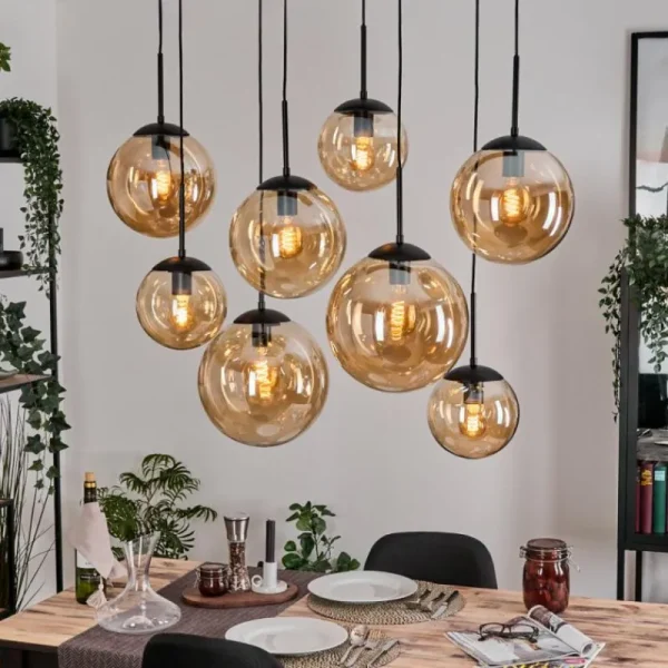 hofstein Gastor Suspension, Boule lumineuse, Suspension Ambre, 8 lumières* Lampes En Verre
