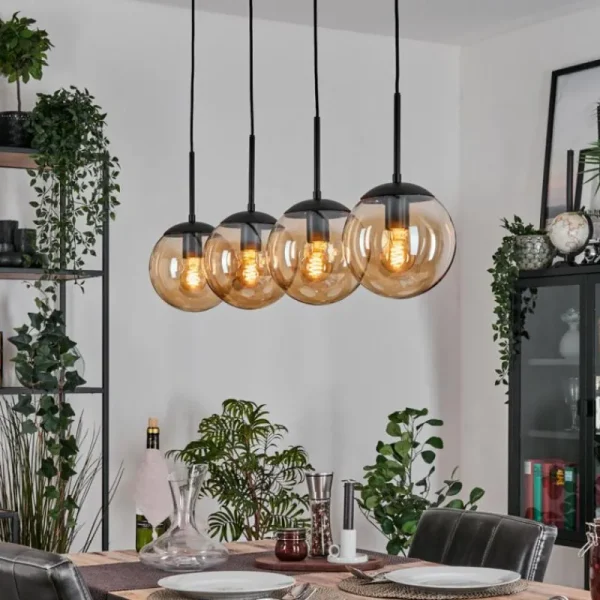 hofstein Gastor Suspension, Boule lumineuse, Suspension Ambre, 4 lumières* Lampes En Verre