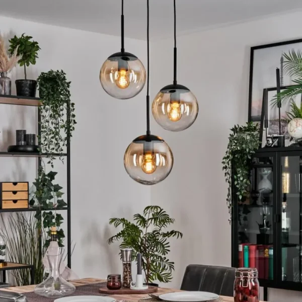 hofstein Gastor Suspension, Boule lumineuse Ambre, Clair, 3 lumières* Lampes En Verre