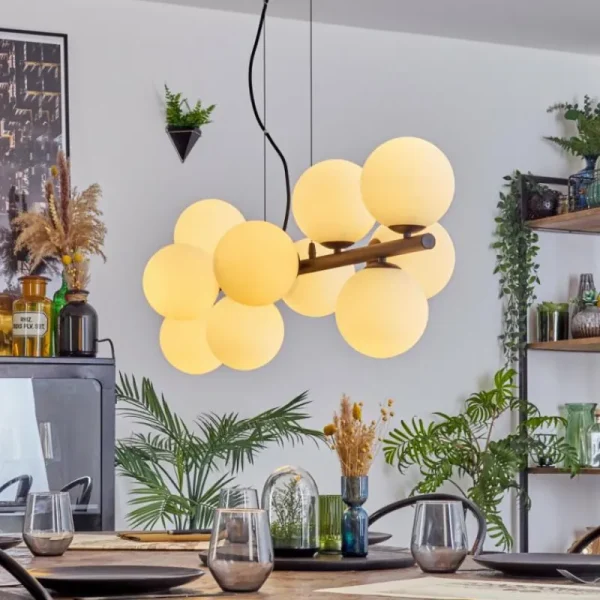 hofstein Gastor Suspension, Boule lumineuse, Suspension Blanc, 10 lumières* Lampes En Verre