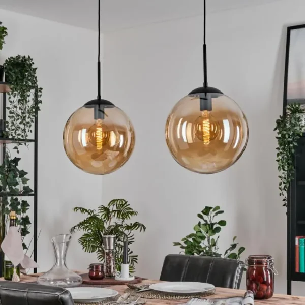 hofstein Gastor Suspension, Boule lumineuse Noir, 2 lumières* Lampes En Verre
